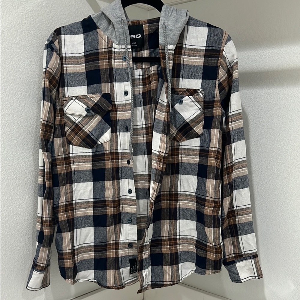 Flannel light-weight Button-Up with Hood men’s small